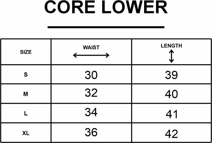 NVROLD CORE LOWER size chart