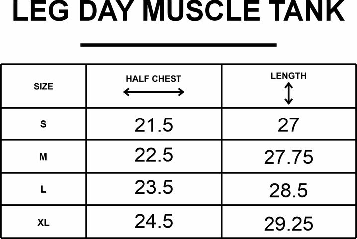 NVROLD Leg Day Muscle Tank size chart