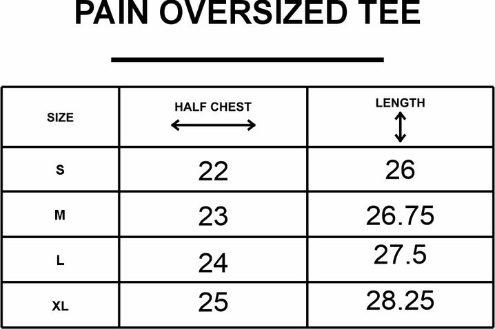 NVROLD PAIN Relaxed Tee size chart