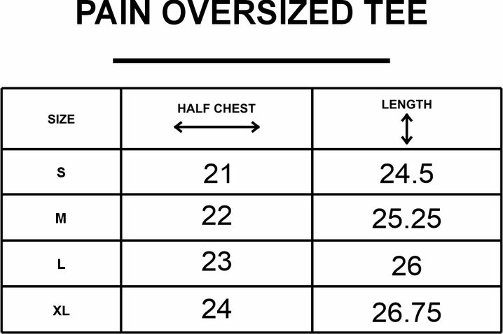 NVROLD PAIN Oversized Tee size chart
