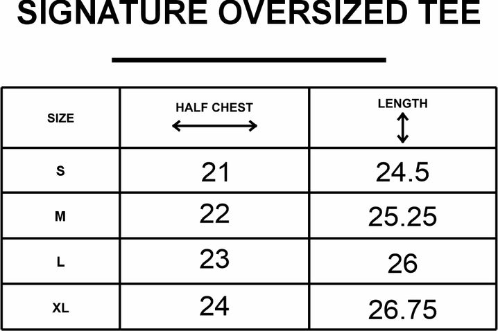 NVROLD Signature Oversized Tee size chart